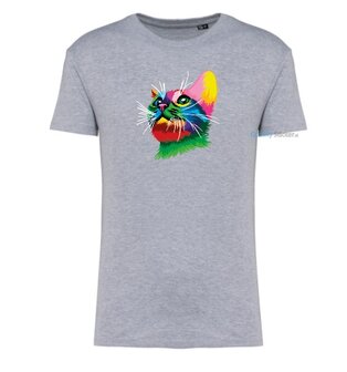 Kattenhoofd multi kleuren T-shirt grijs