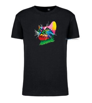 Kattenhoofd multi kleuren T-shirt zwart