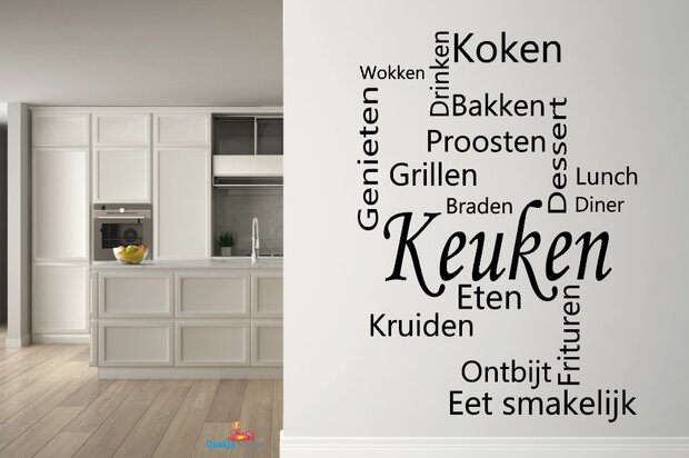 Th Competitief Voorkomen Keuken wordcloud' muursticker (verticaal). Mooie keukensticker. -  Qualitysticker.nl - Meer dan alleen stickers